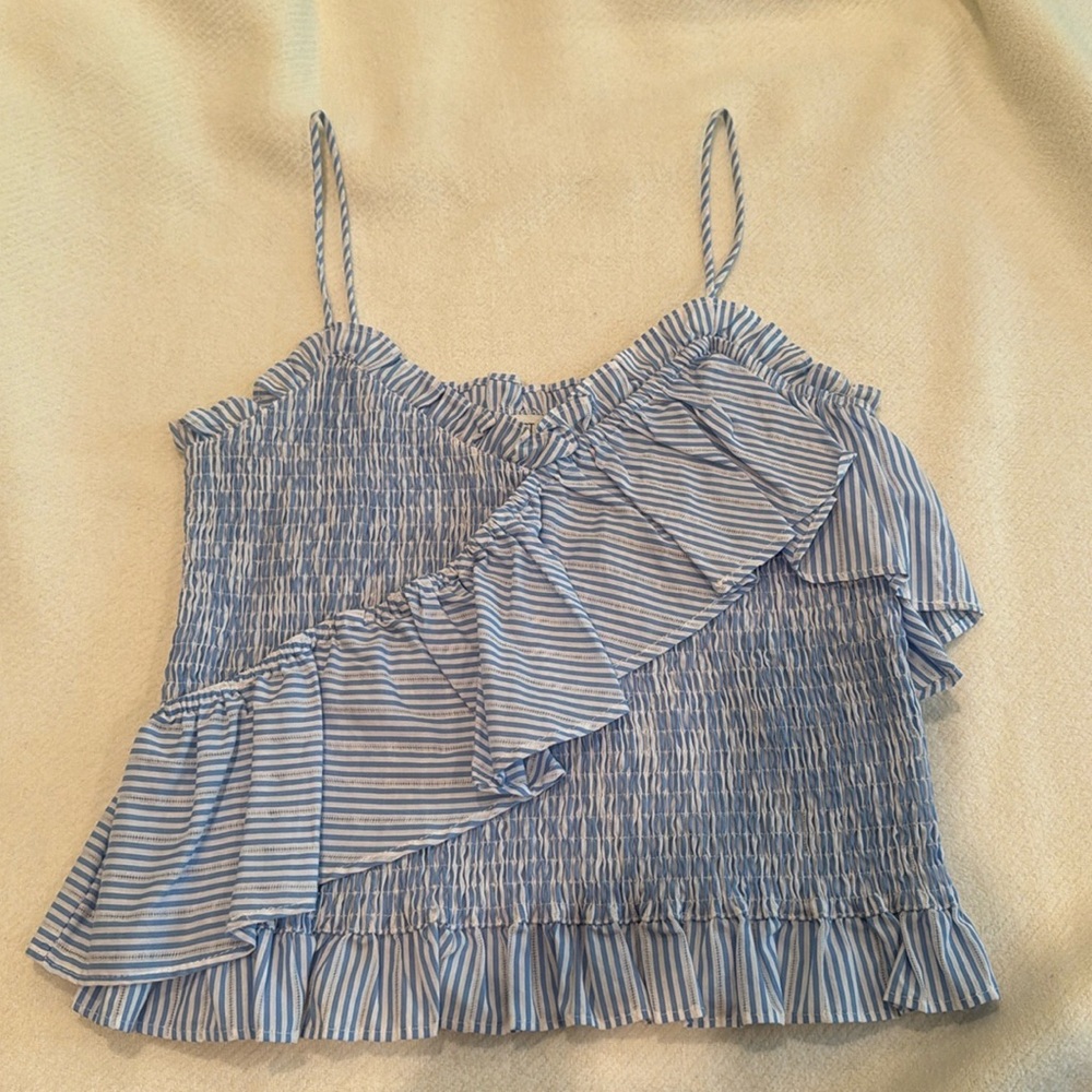 First Monday Blue and White Stripe Cropped Tank